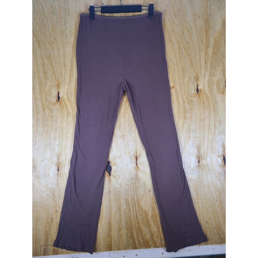 Ribbed Ruched Pants Wm M Brown Knit Flare Leggings Y2K Scrunch Butt Preppy Chic‎